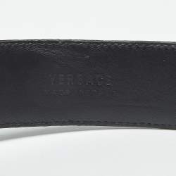 Pre Owned Versace Black Leather La Medusa Buckle Belt 105 CM