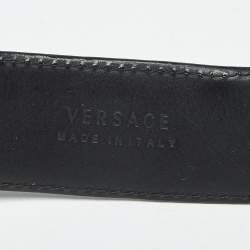 Pre Owned Versace Black Leather Medussa Head Buckle Belt 95 CM