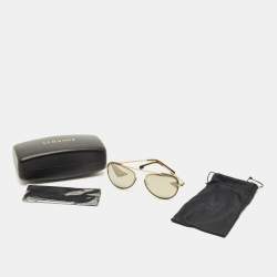 Pre Owned Versace Gold/Brown Mirrored MOD. 2193 Aviator Sunglasses