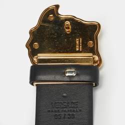 مملوكة مسبقًا Versace Black/Blue La Greca Print Leather Medusa Head Belt 95CM
