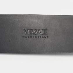 Pre Owned Versace Black Leather Studded Logo Greca Buckle Belt 95CM