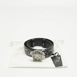 Pre Owned حزام فيرساتشي لا جريكا جلد أسود/أزرق مع رأس ميدوسا 95 سم