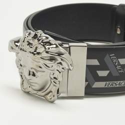 Pre Owned حزام فيرساتشي لا جريكا جلد أسود/أزرق مع رأس ميدوسا 95 سم