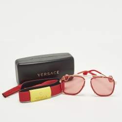 Pre Owned Versace Red/Gold Tone MOD 2233 Icon Square Sunglasses