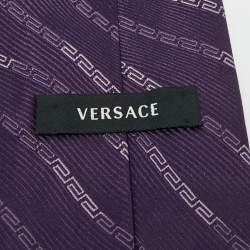 مملوكة مسبقًا Versace Purple Greca Pattern Silk Traditional Tie
