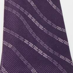 مملوكة مسبقًا Versace Purple Greca Pattern Silk Traditional Tie