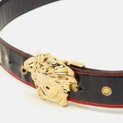 Pre Owned Versace La Medusa Belt Black/Red Printed Leather