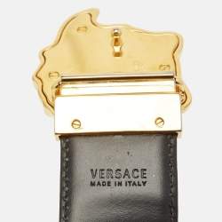 Pre Owned Versace La Medusa Belt Black/Red Printed Leather