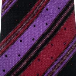Pre Owned Gianni Versace Vintage Multicolor Diagonal Striped and Dotted Silk Jacquard Tie