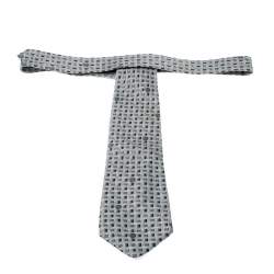 Pre Owned Gianni Versace Vintage Grey Patterned Silk Jacquard Tie