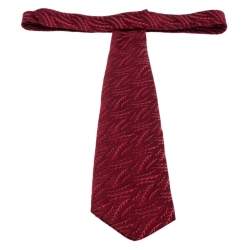 Pre Owned Versace Red Pattern Jacquard Traditional Silk Tie