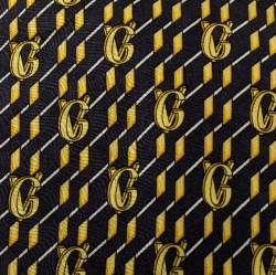 Pre Owned Versace Vintage Grey and Yellow Printed Silk Traditional Tie