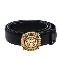 Pre Owned Versace Black Leather Classic Medusa Belt 105CM