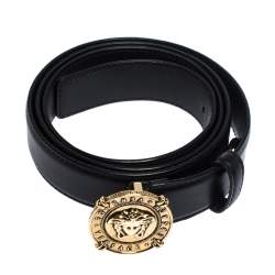 Pre Owned Versace Black Leather Classic Medusa Belt 105CM
