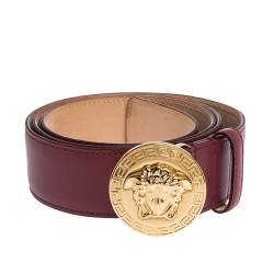 Pre Owned Versace Dark Pink Leather Medusa Belt 105CM