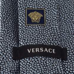 Versace Grey & Navy Dot Pattern Jacquard Silk Tie