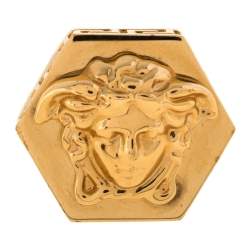 Versace Greca Patterned Medusa Hexagonal Ring Size EU 58