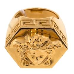 Versace Greca Patterned Medusa Hexagonal Ring Size EU 58