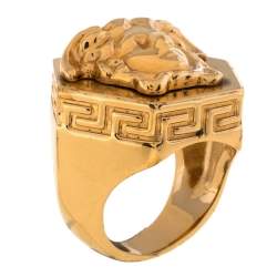 Versace Greca Patterned Medusa Hexagonal Ring Size EU 58
