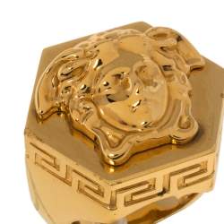 Versace Greca Patterned Medusa Hexagonal Ring Size EU 58