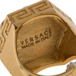 Versace Greca Patterned Medusa Hexagonal Ring Size EU 58