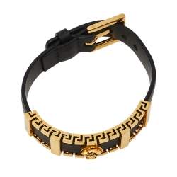 Versace Black Leather Medusa Plaque Wrap Bracelet