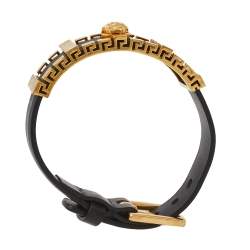 Versace Black Leather Medusa Plaque Wrap Bracelet