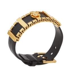 Versace Black Leather Medusa Plaque Wrap Bracelet