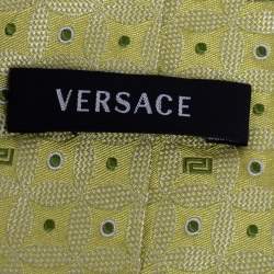 Pre Owned Versace Green Patterned Jacquard Silk Classic Tie