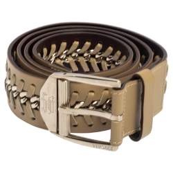 Pre Owned Versace Beige Leather Metal Braided Buckle Belt 110CM
