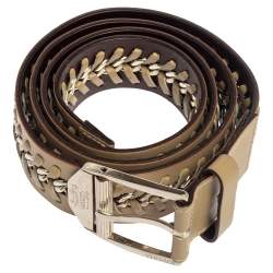 Pre Owned Versace Beige Leather Metal Braided Buckle Belt 110CM