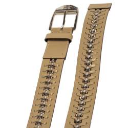 Pre Owned Versace Beige Leather Metal Braided Buckle Belt 110CM
