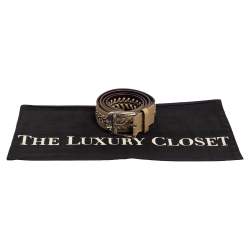 Pre Owned Versace Beige Leather Metal Braided Buckle Belt 110CM
