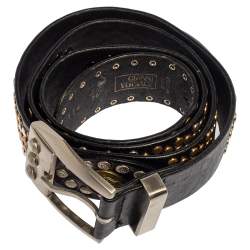 Pre Owned Versace Black Medusa Studded Buckle Belt 90CM