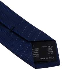 Pre Owned Versace Blue Striped Medusa Detail Silk Tie