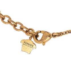 Versace Gold Tone Black Resin Medusa Head Pendant Necklace