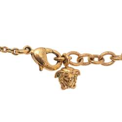 Versace Gold Tone Black Resin Medusa Head Pendant Necklace