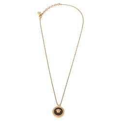 Versace Gold Tone Black Resin Medusa Head Pendant Necklace