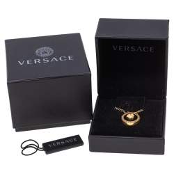 Versace Gold Tone Black Resin Medusa Head Pendant Necklace