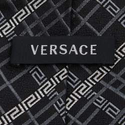 Pre Owned Versace Black Greca Motif Jacquard Silk Tie
