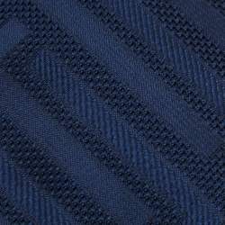 Pre Owned Versace Navy Blue Logo Pattern Jacquard Silk Tie