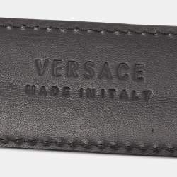 Pre Owned Versace Black Leather Medusa Buckle Belt 105CM