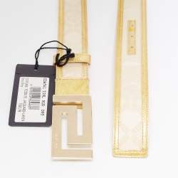Pre Owned Versace Light Beige/Gold Jacquard And Textured Patent Leather Buckle Belt 95CM