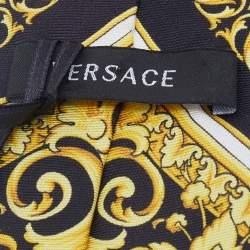 Pre Owned Versace Black & Gold Medusa Barocco Print Silk Tie