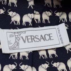 Versace Blue Elephant Printed Silk Tie