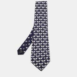 Versace Blue Elephant Printed Silk Tie