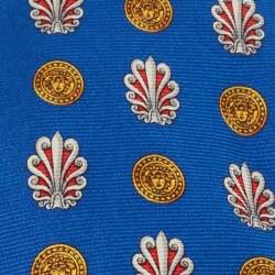 Pre Owned Gianni Versace Vintage Blue & Red Logo Printed Jacquard Tie
