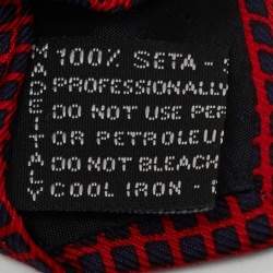 Pre Owned Gianni Versace Vintage Blue & Red Logo Printed Jacquard Tie