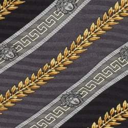 Pre Owned Gianni Versace Vintage Navy Blue & Grey Printed Silk Traditional Tie