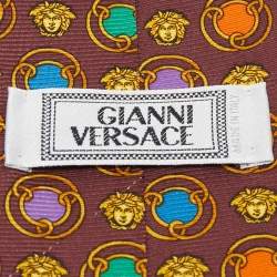 Gianni Versace Vintage Burgundy Printed Silk Tie